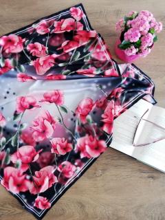 KSD-art saténový šátek růžový Barva: Růžové máky 53 x 53 cm