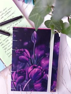 Ručně vázaný zápisník - Tajemné tulipány