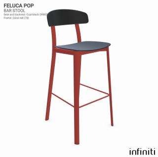 Barová židle Feluca Pop Barva kovové konstrukce: Coral red 78, Barva sedáku a opěradla z recyklovaného plastu: Coal black IR8022