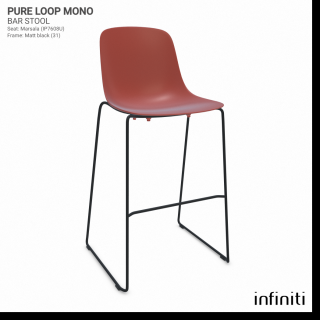 Barová židle Pure Loop Mono Barva kovové konstrukce: Matt black 31, Barva sedáku a opěradla z recyklovaného plastu: Marsala IP7608U