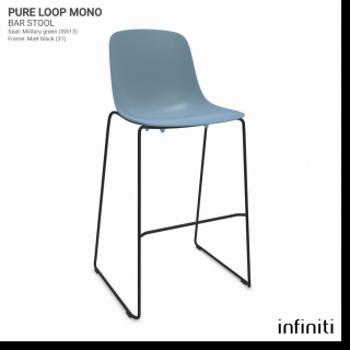Barová židle Pure Loop Mono Barva kovové konstrukce: Matt black 31, Barva sedáku a opěradla z recyklovaného plastu: Powder blue IS503