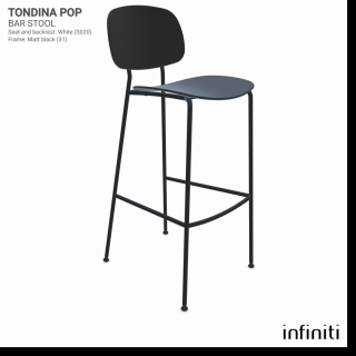 Barová židle Tondina Pop Barva kovové konstrukce: Matt black 31, Barva sedáku a opěradla z recyklovaného plastu: Black IS001