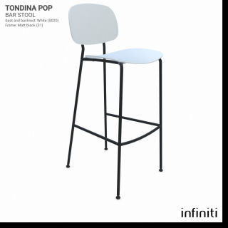 Barová židle Tondina Pop Barva kovové konstrukce: Matt black 31, Barva sedáku a opěradla z recyklovaného plastu: white IS020