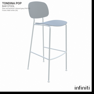 Barová židle Tondina Pop Barva kovové konstrukce: Matt white 30, Barva sedáku a opěradla z recyklovaného plastu: Almond grey IP421C