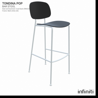 Barová židle Tondina Pop Barva kovové konstrukce: Matt white 30, Barva sedáku a opěradla z recyklovaného plastu: Black IS001