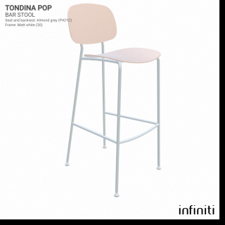 Barová židle Tondina Pop Barva kovové konstrukce: Matt white 30, Barva sedáku a opěradla z recyklovaného plastu: Cipria IP480C