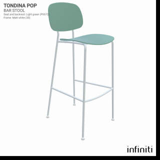 Barová židle Tondina Pop Barva kovové konstrukce: Matt white 30, Barva sedáku a opěradla z recyklovaného plastu: Light green IP557C