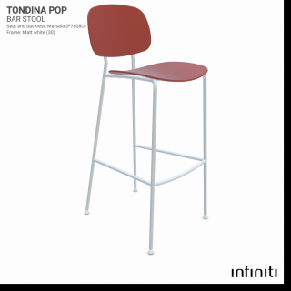 Barová židle Tondina Pop Barva kovové konstrukce: Matt white 30, Barva sedáku a opěradla z recyklovaného plastu: Marsala IP7608U