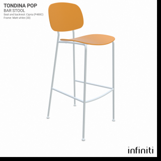 Barová židle Tondina Pop Barva kovové konstrukce: Matt white 30, Barva sedáku a opěradla z recyklovaného plastu: Peach IR1034