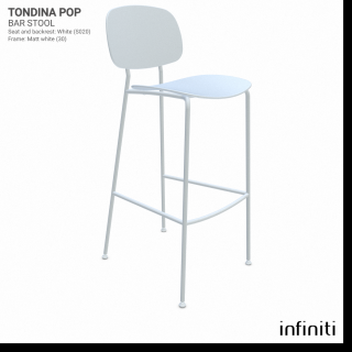 Barová židle Tondina Pop Barva kovové konstrukce: Matt white 30, Barva sedáku a opěradla z recyklovaného plastu: white IS020