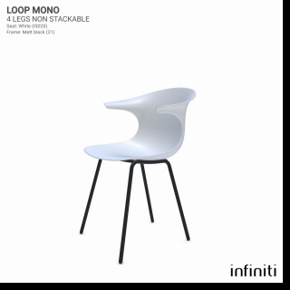 Židle Loop Mono - nestohovatelná Barva kovové konstrukce: Matt black 31, Barva sedáku a opěradla z recyklovaného plastu: white IS020