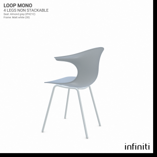 Židle Loop Mono - nestohovatelná Barva kovové konstrukce: Matt white 30, Barva sedáku a opěradla z recyklovaného plastu: Almond grey IP421C