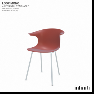 Židle Loop Mono - nestohovatelná Barva kovové konstrukce: Matt white 30, Barva sedáku a opěradla z recyklovaného plastu: Marsala IP7608U