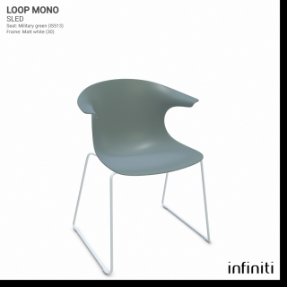 Židle Loop Mono Sled Barva kovové konstrukce: Matt white 30, Barva sedáku a opěradla z recyklovaného plastu: Military green IS513