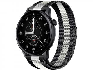 Chytré hodinky Madvell Talon s bluetooth voláním černá s černo-bílým kovovým magnetickým řemínkem
