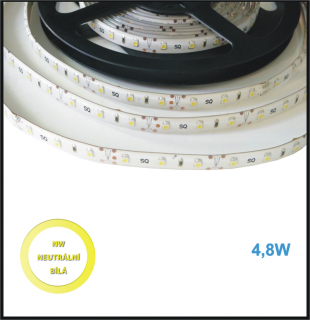 LED PÁSEK 12V, 4,8W, 60LED/m DENNÍ BÍLÁ - VODĚODOLNÝ  (LED PÁSEK 3528, 60LED/m 4,8W, ZALITÝ, DENNÍ BÍLÁ)