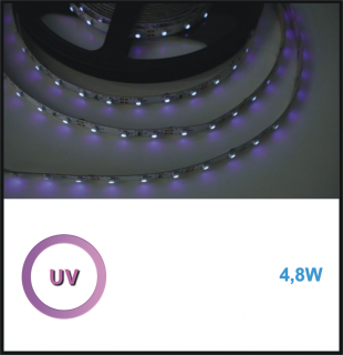 LED PÁSEK 12V S UV CHIPEM, 4,8W - INTERIÉR (UV LED PÁSEK S UV CHIPEM, 3528 , 4,8 W  IP20 - DOPRODEJ 4 M)