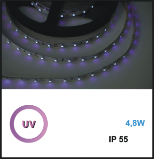 LED PÁSEK 12V S UV CHIPEM, 4,8W, VODĚODOLNÝ (UV LED PÁSEK S UV CHIPEM, 4,8 W-VODĚODOLNÝ DOPRODEJ - POSLEDNÍ 1 m)