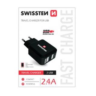 Síťový adaptér Swissten 2x USB 2,4A Barva: Černá