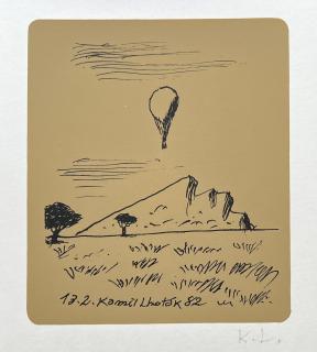 Kamil Lhoták - Balon ve skalnaté krajině, 1982, serigrafie
