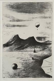 Kamil Lhoták - Patent v krajině s balonem, 1973, litografie