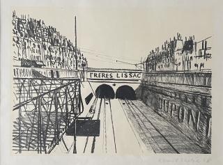 Kamil Lhoták - Vjezd do podzemní dráhy v Paříži, 1948, litografie