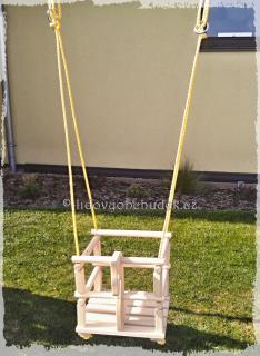 Dětská dřevěná houpačka 3v1 koník sestavená 33x30x32 cm bez háků (Závěsná dřevěná houpačka pro děti)