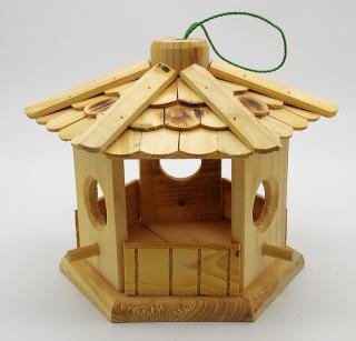 Krmítko pro ptáky dřevěné 26 x 23 x 21 cm závěsné (žíhaná střecha)