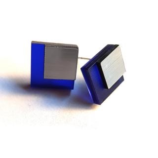 COMBI SQUARES blue/silver (naušnice tmavě modré/stříbrné)
