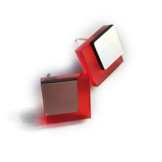 COMBI SQUARES red/silver náušnice (naušnice červené/stříbrné)