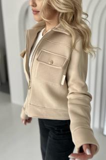 Dámská bavlněná bunda MMK Premium 1190 béžová  (Krátká béžová bunda se zlatými detaily )