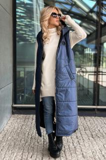 Dámská dlouhá vesta Glamour Maxi Long MMK Premium 2384 electric blue (Extra dlouhá prošívaná vesta s kapucí)