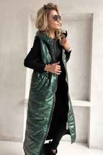 Dámská dlouhá vesta Glamour Maxi Long MMK Premium 2384 smaragdová (Extra dlouhá prošívaná vesta s kapucí)