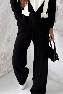 Dámské úpletové kalhoty MMK Premium 9971 černé  (Široké svetrové kalhoty z úpletu nejvyšší kvality )