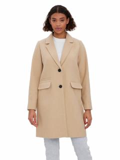 Dámský klasický kabát Vero Moda 00201 béžový (Jednobarevný dámský kabát se zapínáním na knoflíky )