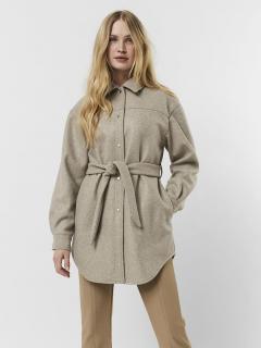 Dámský přechodný kabát Vero Moda 17003 béžový  (Stylový dámský kabát s vázáním v pase )