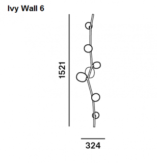 Brokis Ivy Wall skleněné nástěnné svítidlo Barva kování: Antracit, Barva skla: Bílá, Počet žárovek: 6