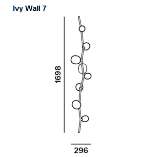 Brokis Ivy Wall skleněné nástěnné svítidlo Barva kování: Antracit, Barva skla: Bílá, Počet žárovek: 7