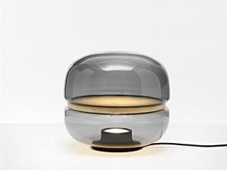 Brokis Macaron, skleněná stolní/stojací lampa, Ø 300 mm Barva skla: Kouřová šedá, Disk: BROKISGLASS - kouřově šedá mat, Základna: Onyx bílý