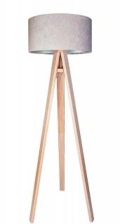 Stojací lampa Luna béžová + stříbrný vnitřek + dřevěné nohy