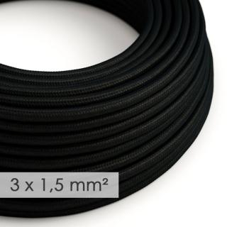 Černý textilní kabel 3x1,5mm Charcoal Black RM04 - lesklý