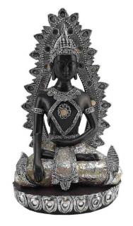 Soška Thajský Buddha černo stříbrný 25 cm