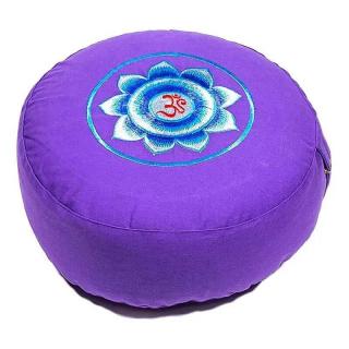 Tibetian meditační polštář se symbolem OHM fialový 33 x 17 cm