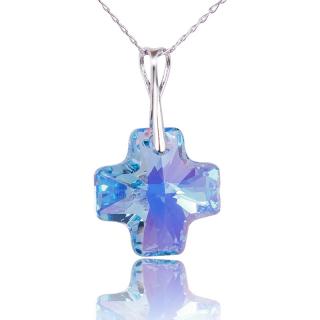 Náhrdelník Kříž s krystaly Aquamarine (Stříbrný náhrdelník s krystaly)