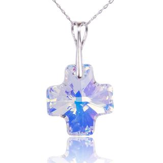 Náhrdelník Kříž s krystaly Aurore Boreale (Stříbrný náhrdelník s krystaly)