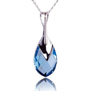 Náhrdelník Metalická Kapka s krystalem  Aquamarine (Stříbrný náhrdelník s krystalem )