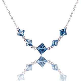Náhrdelník Princess Square s krystaly Aquamarine (Stříbrný náhrdelník s krystaly)