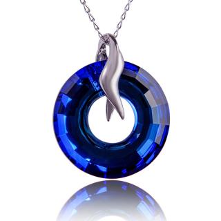 Náhrdelník s krystalem Disk Bermuda Blue (Stříbrný náhrdelník s krystalem)