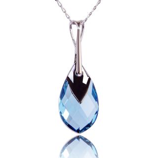 Náhrdelník s krystalem Metalická Kapka Aquamarine (Stříbrný náhrdelník s krystalem)