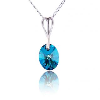 Náhrdelník s krystalem Oval Bermuda Blue (Stříbrný náhrdelník s krystalem)